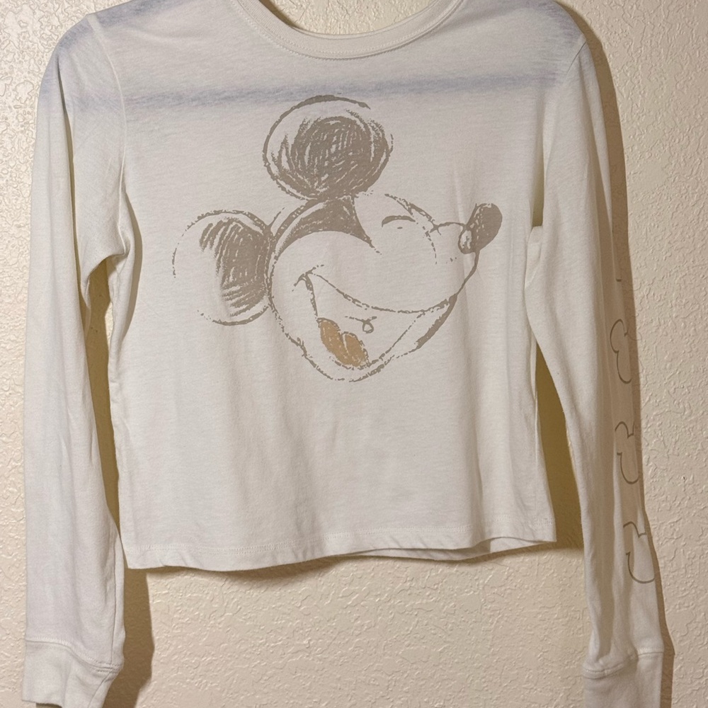 Disney Mickey Mouse Long Sleeve Crop Top Girls Size S Graphic Shirt